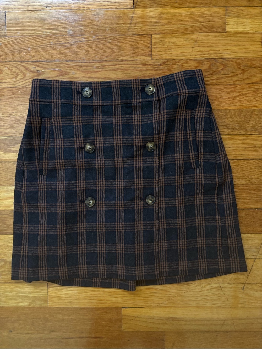 Madewell Blue wand Brown Plaid Double-Breasted Mini Skirt